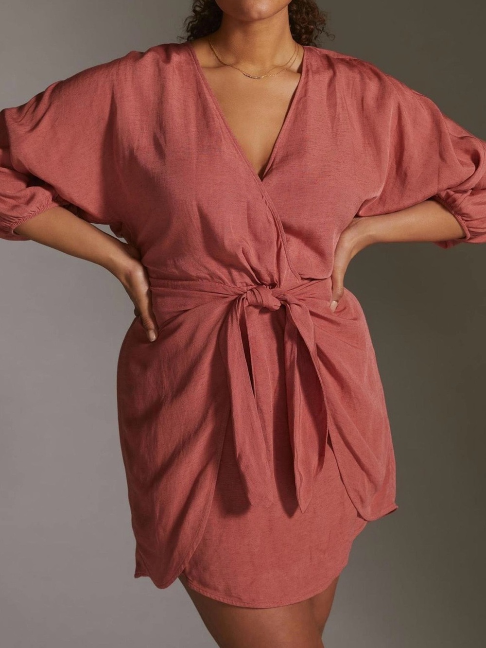 Women’s Coral Wrap Tie-Front Wrap Mini Dress - Picture 6 of 10